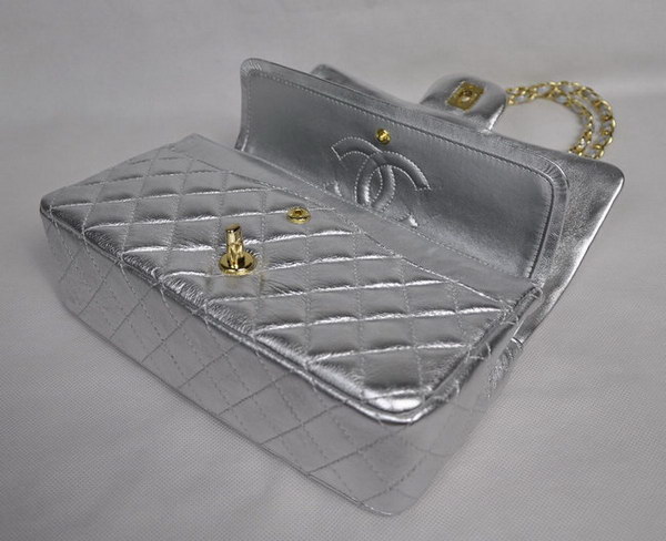 AAA Chanel Classic Flap Bag 1112 Light Silver Leather Golden Hardware Knockoff